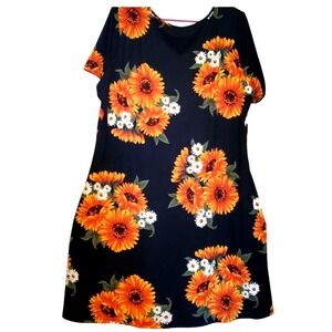 Ladies Plus Size 3X Bright Marigold Daisy Floral Stretchy Soft Dress with Pocket